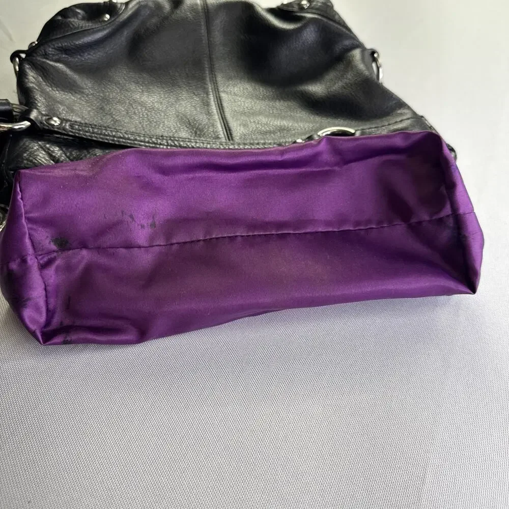 COACH Carly Medium Hobo Bag Black Pebbled Leather Shoulder Purse F15251 Purple